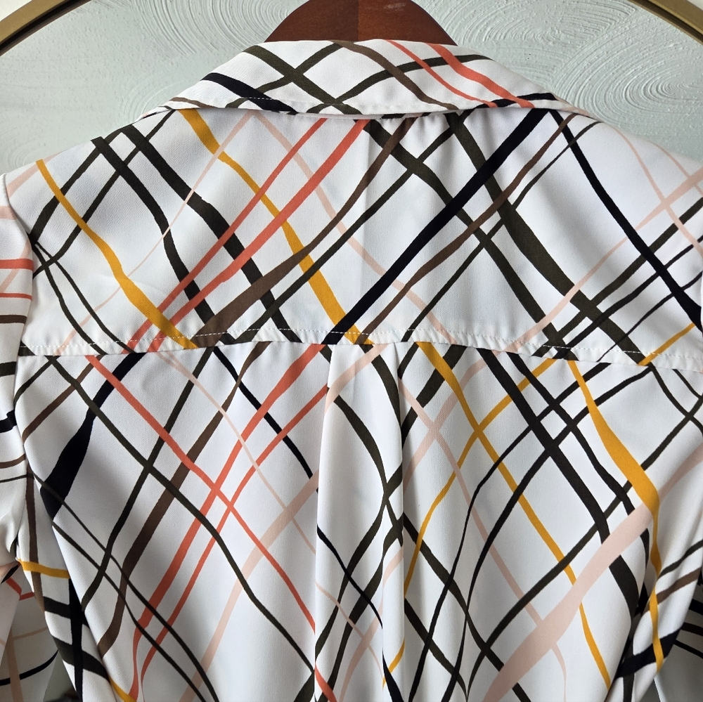 New York & Co White Plaid Button Front Shirt Dress Belted Small Petite EUC NY&Co - Picture 10 of 16